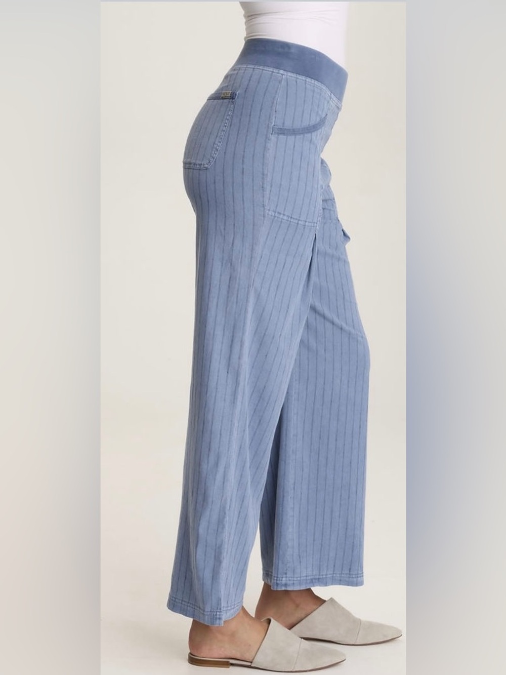 NWT XCVI Laughlin Striped Linen Blend Wide Leg Pants Blue Small